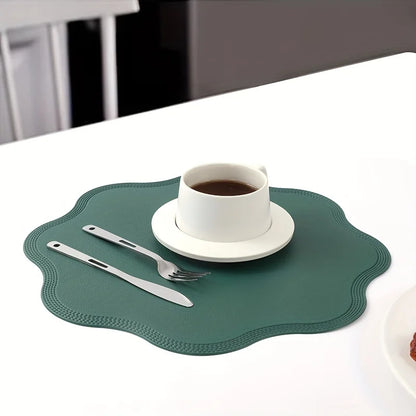 Waterproof Embossed Placemats - Round Faux Leather Dining Set