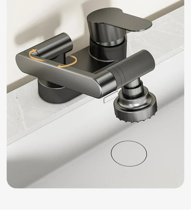 Two-Hole Basin Mixer Faucet with 360° Swivel for Hot and Cold Water