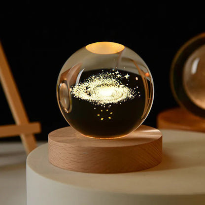 3D Engraved Universe Lamp | Soothing Ambient Light | Crystal Glass & Wood