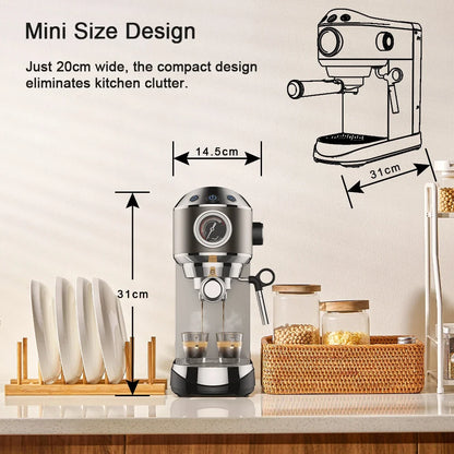 Espresso Maker with 20 Bars Pressure, Steam Frother, 1.1L Tank