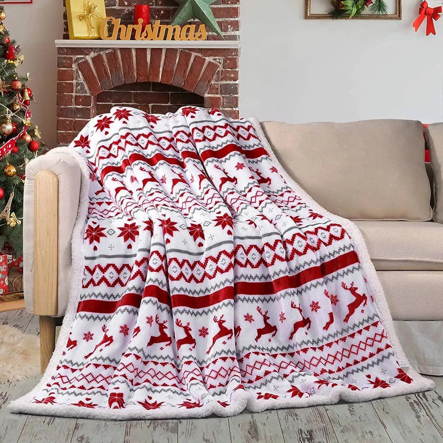 Christmas Blanket in Nordic Style - Soft Jacquard Knit Throw
