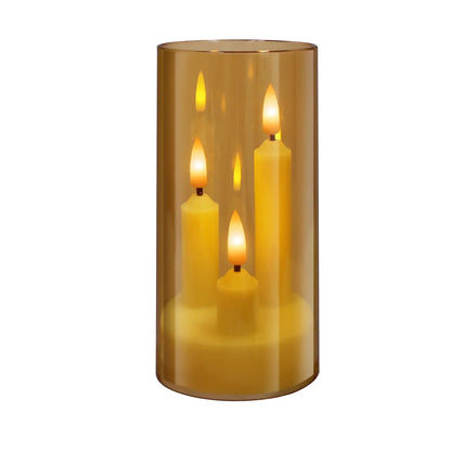 LED Candle with Triple Wicks | Glass-Enclosed Flickering Flame Effect | Battery-Powered, Flameless Candle | Safe and Authentic | Warm White Light