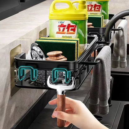 Self-Emptying Sink Shelf in Aluminum – No Drilling Kitchen Organizer