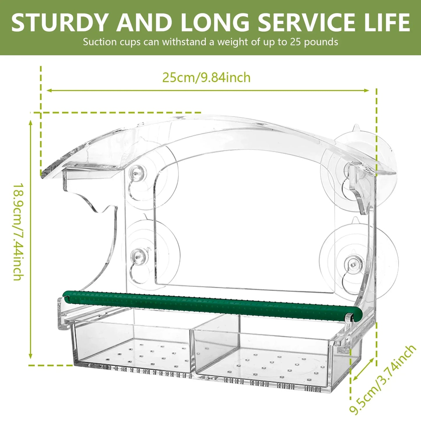 Acrylic Bird Feeder with Suction Cups for Window Mounting - Clear Design
