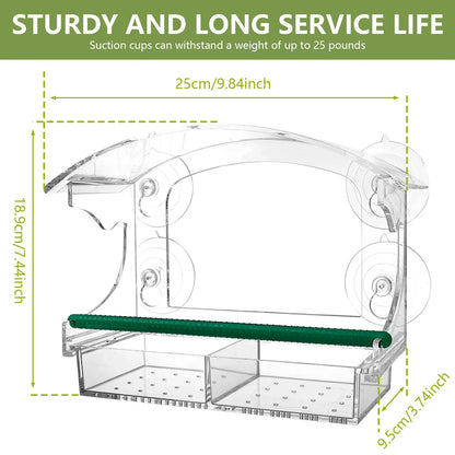 Acrylic Bird Feeder with Suction Cups for Window Mounting - Clear Design