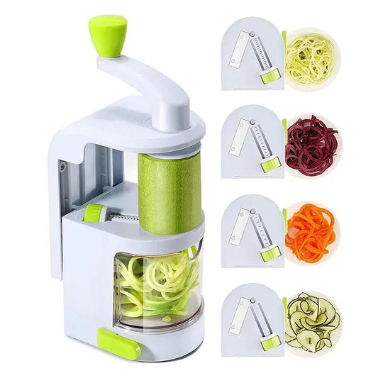 4-in-1 Spiral Vegetable Slicer with Stainless Steel Blades – Non-Slip, Compact for Zoodles and Vegetable Pasta