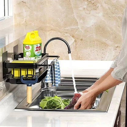Self-Emptying Sink Shelf in Aluminum – No Drilling Kitchen Organizer
