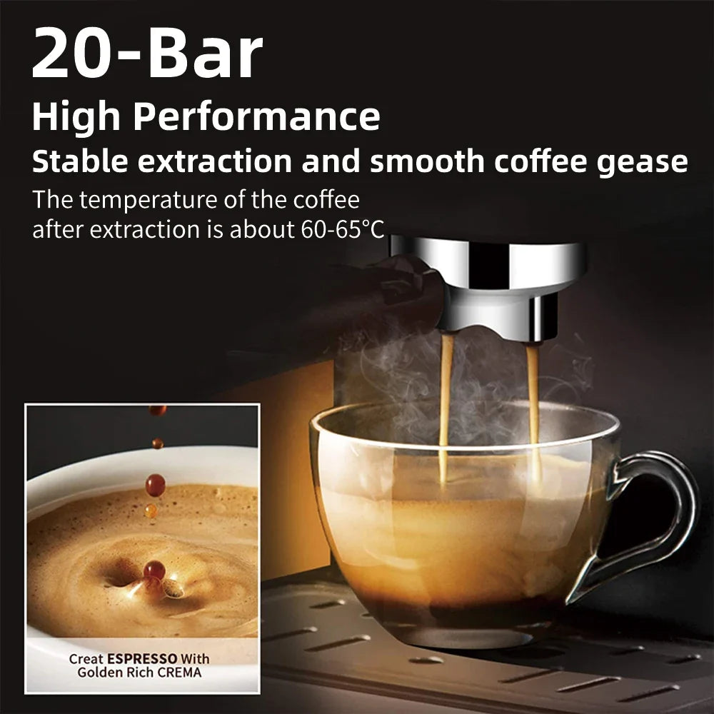 Espresso Maker with 20 Bars Pressure, Steam Frother, 1.1L Tank