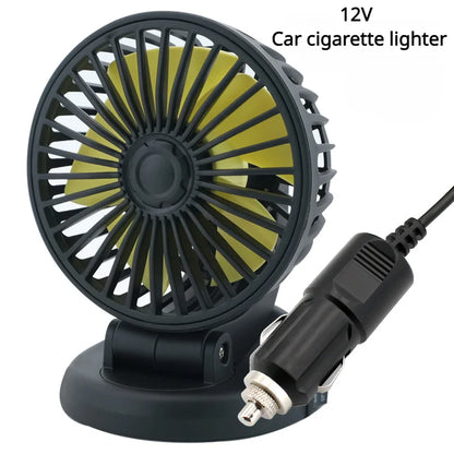 Automotive Electric Fan - 3-Head 360° Adjustable USB/12V/24V - Quiet Cooling for Home, Office & Car - 2 Speed Settings