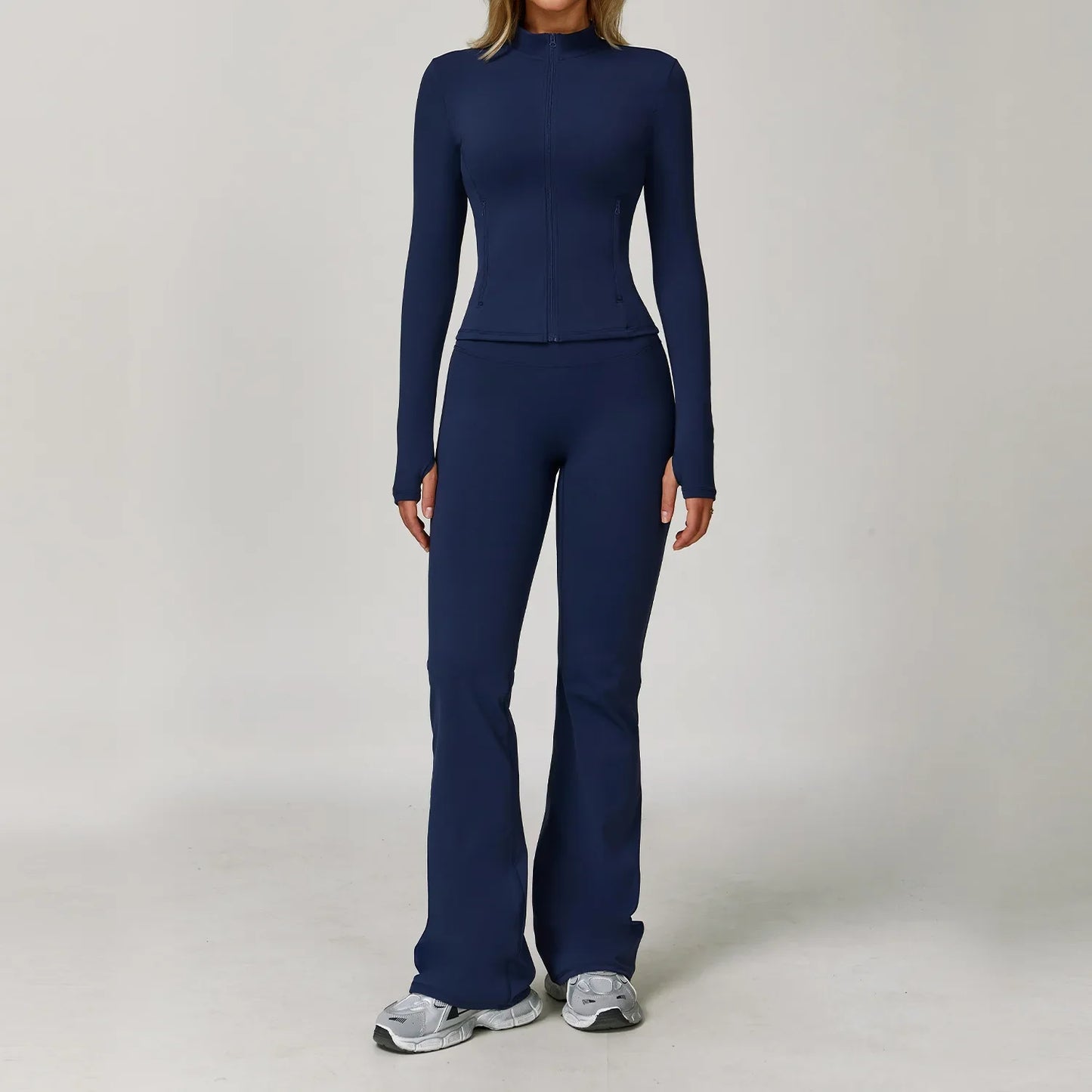Women's Long Sleeve Sports Bra and Leggings Workout Set - Seamless Yoga Outfit with Breathable Stretch Material