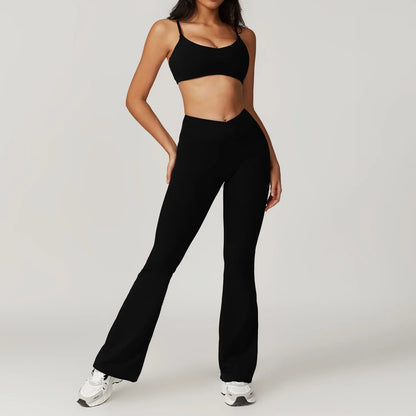 Women's Yoga Outfit - 2-Piece Set with Crop Top and High-Waisted Leggings