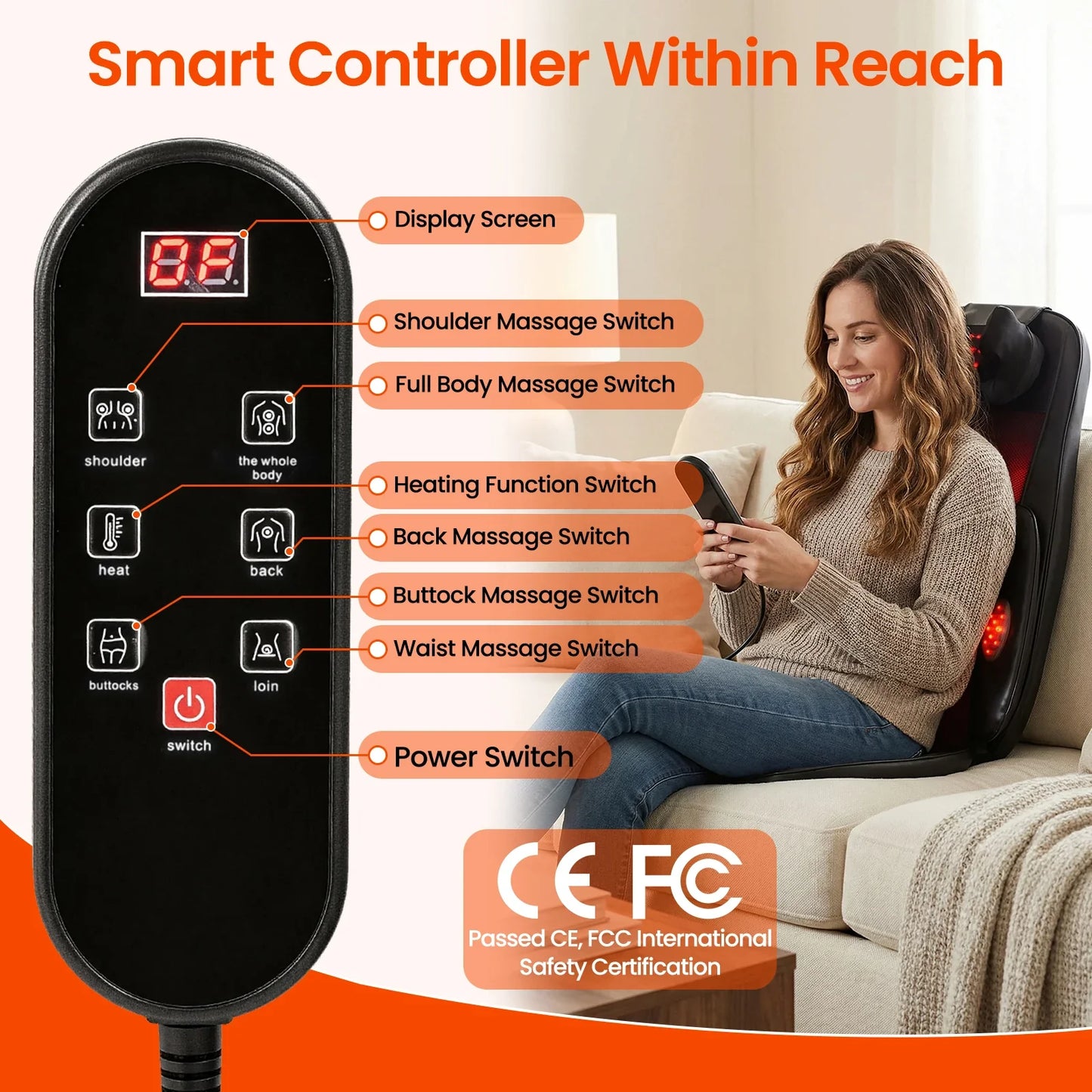 Vibrating Back Cushion with Heat – Full-Body Massager for Chair, Neck, Waist, Hips