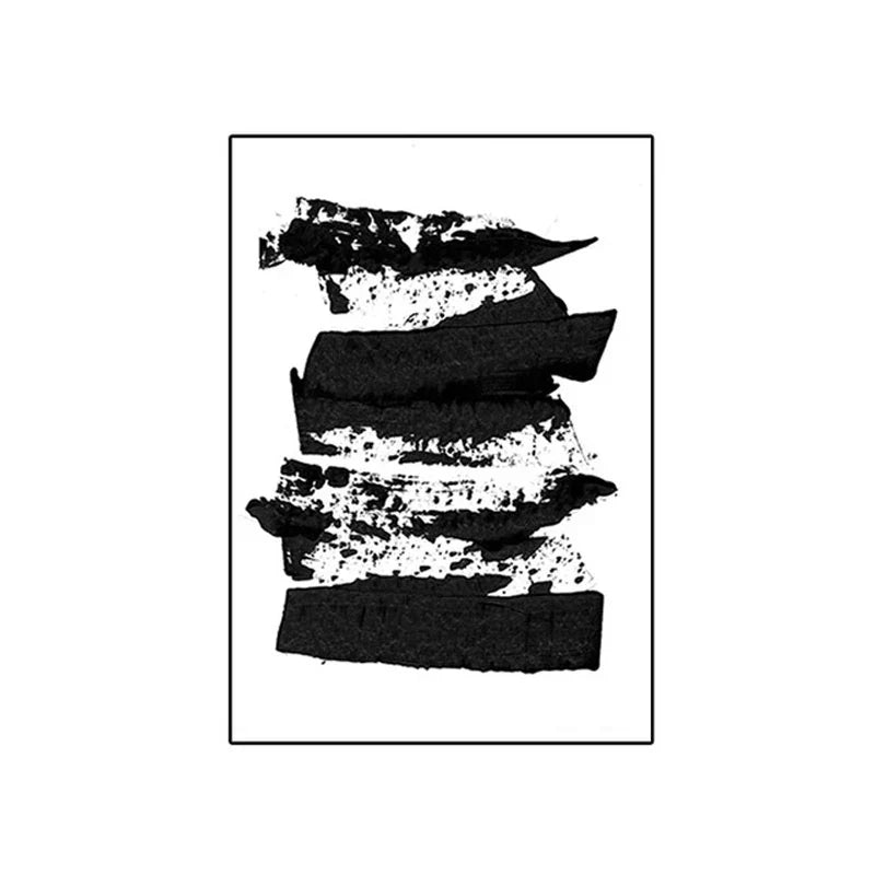Minimalist Abstract Ink Brush Stroke Canvas Prints in Black and White for Home and Office Decor