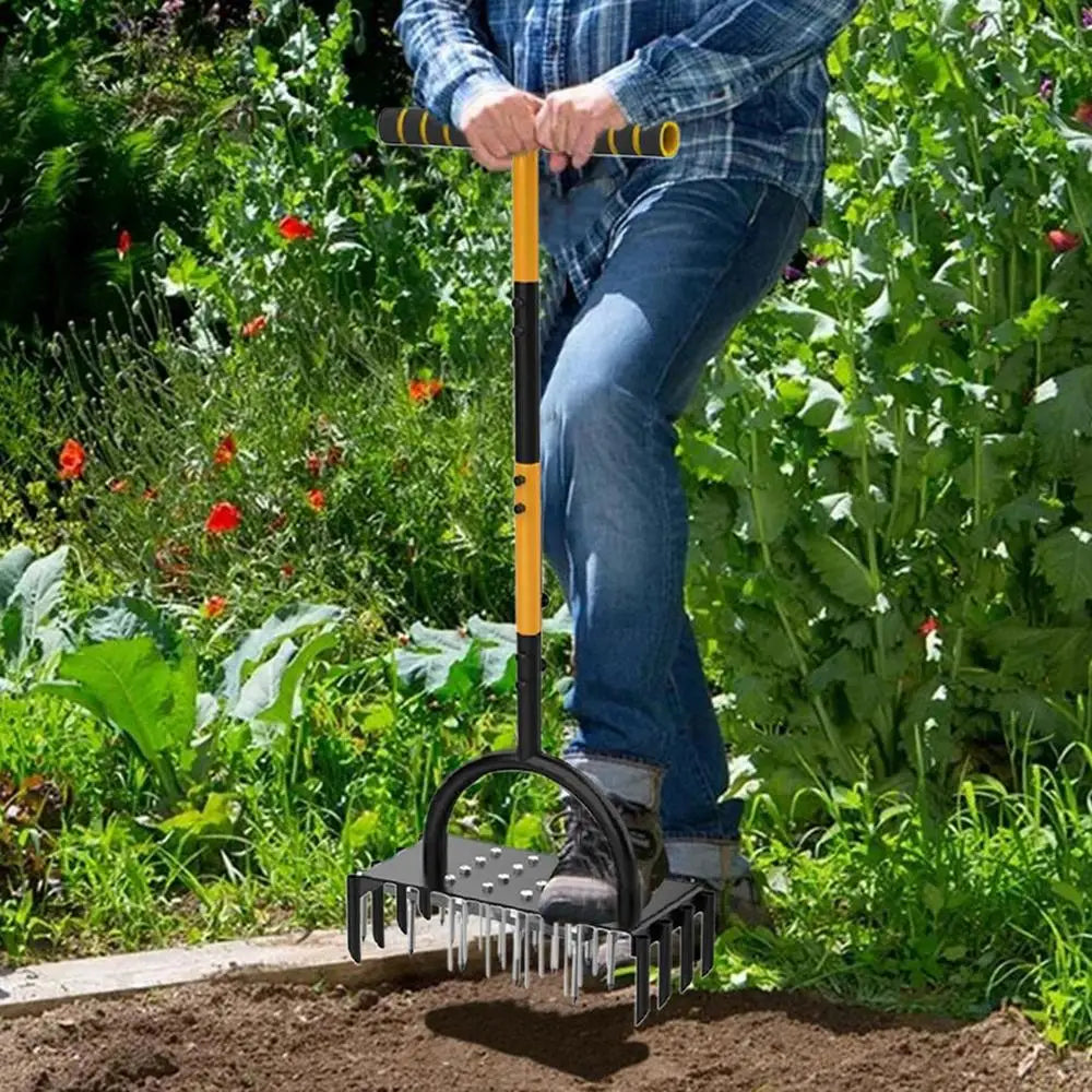 Manual Lawn Aerator with Carbon Steel | 16 Spikes & 8 Hollow Tines | For Healthy Grass and Garden