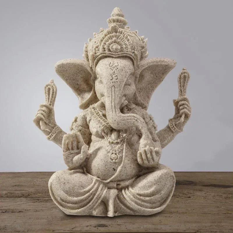 Handcrafted Ganesha Elephant Figurine in Sandstone Look – Spiritual Home & Meditation Decor, 7.5 × 6 × 9.5 cm