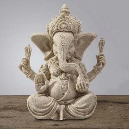 Handcrafted Ganesha Elephant Figurine in Sandstone Look – Spiritual Home & Meditation Decor, 7.5 × 6 × 9.5 cm