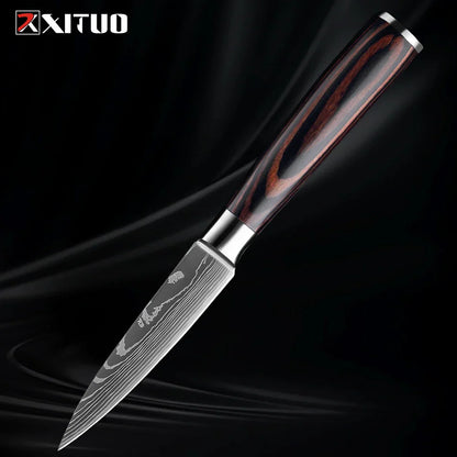 Kitchen Knife Collection - 1-9 Pieces Stainless Steel Chef, Santoku & Fruit Knives with Ergonomic Pakkawood Grip