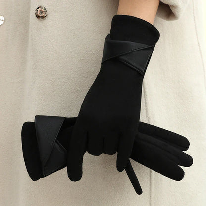 Women's Winter Gloves in Velvet | Soft Touchscreen-Compatible with Bow | Cozy, Stylish & Comfortable for Daily Use, Driving & Cycling