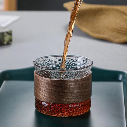 Wooden Accent Tumbler Glass for Elegant Drinking Experience