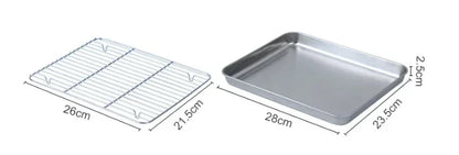 Stainless Steel Baking Tray with Wire Rack – Cake Baking, BBQ Pan, Oven Brownie Rack, Cooking, Roasting, and Grilling Tool