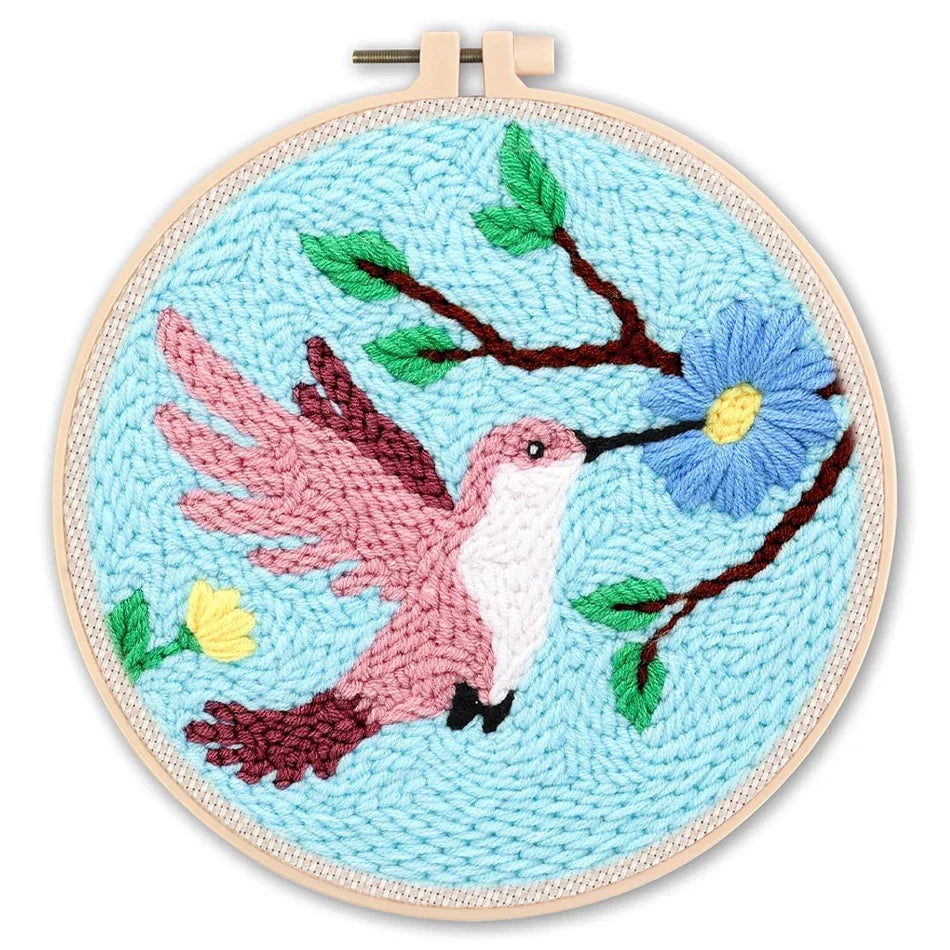Animal-Themed Punch Needle Kit | DIY Starter Set with Yarn & Hoop | Beginner Embroidery Set