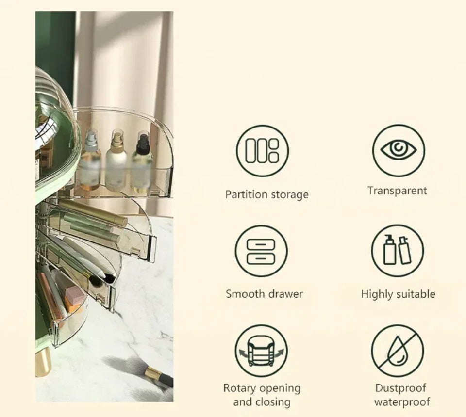 Transparent Makeup Storage Organizer with Sliding Doors and Drawers