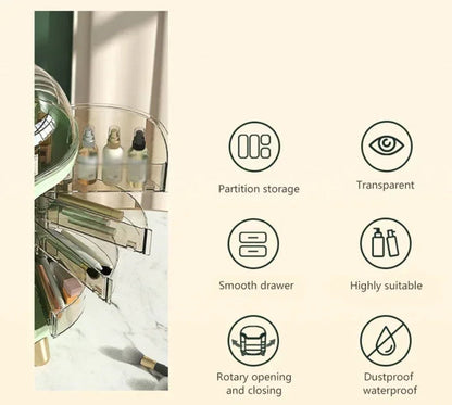Transparent Makeup Storage Organizer with Sliding Doors and Drawers