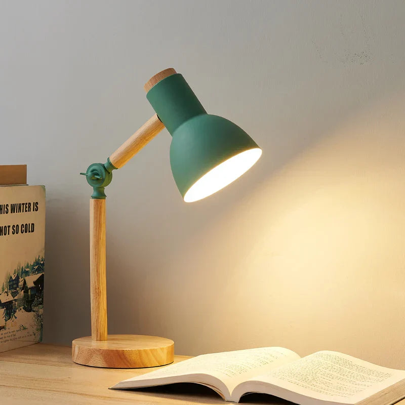 Adjustable Wooden Table Lamp for Bedside – Nordic Style