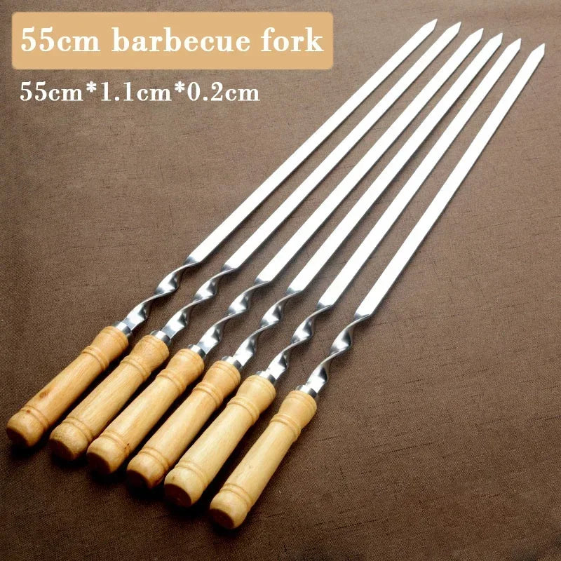 Extra Long Stainless Steel Skewers with Wooden Handle - Set of 6