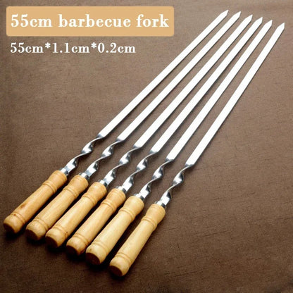 Extra Long Stainless Steel Skewers with Wooden Handle - Set of 6