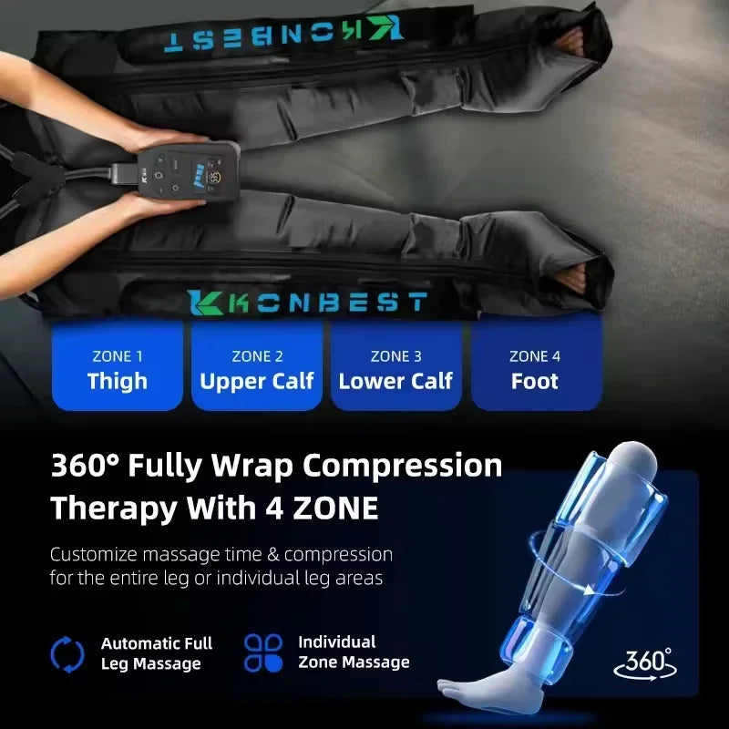 Leg Massager Boots with Air Compression – 4 Chambers, 30–240 mmHg, 5 Levels & LCD Timer