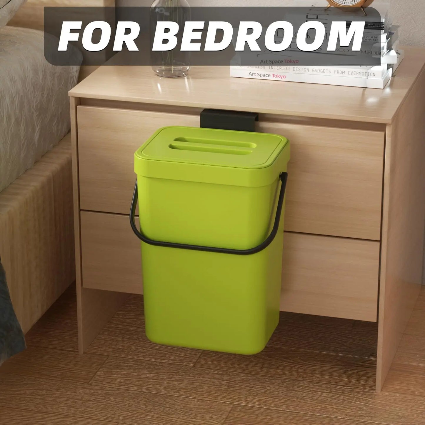Compact Hanging Mini Trash Bin with Lid and Carry Handle for Kitchen and Bathroom
