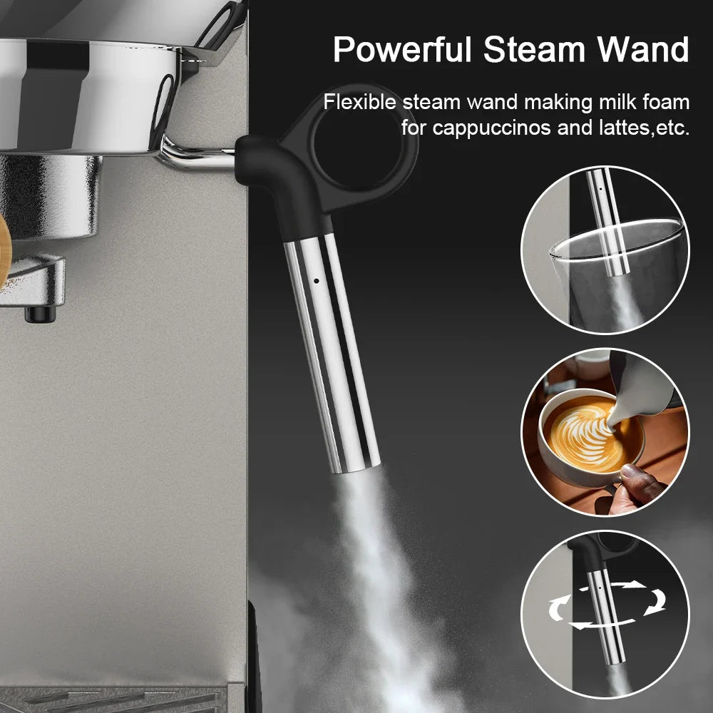 Espresso Maker with 20 Bars Pressure, Steam Frother, 1.1L Tank
