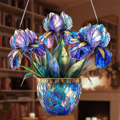 Acrylic Flower Pot with Solar Catcher | 2D Window Decoration | Vibrant Light Decor