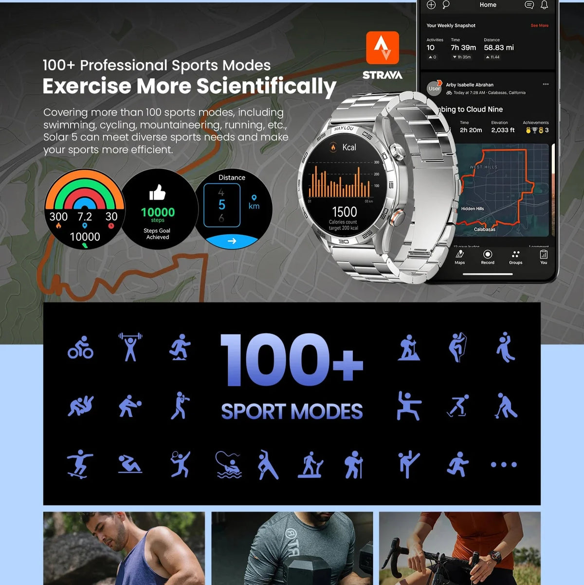 Smartwatch with 1.58" AMOLED Screen, Bluetooth Calling, 100+ Sports Modes & 24-Hour Health Tracking