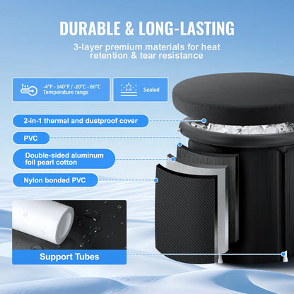Cold Plunge Tub for Adults - Portable Ice Bath with Insulated Design, Cover & Carry Bag