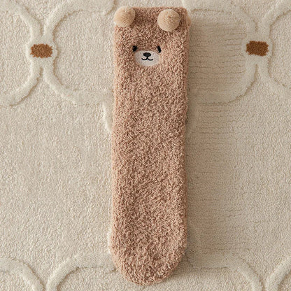 Warm Fuzzy Socks for Women | Soft & Plush | 3D Bear Print | Japanese-Korean Style