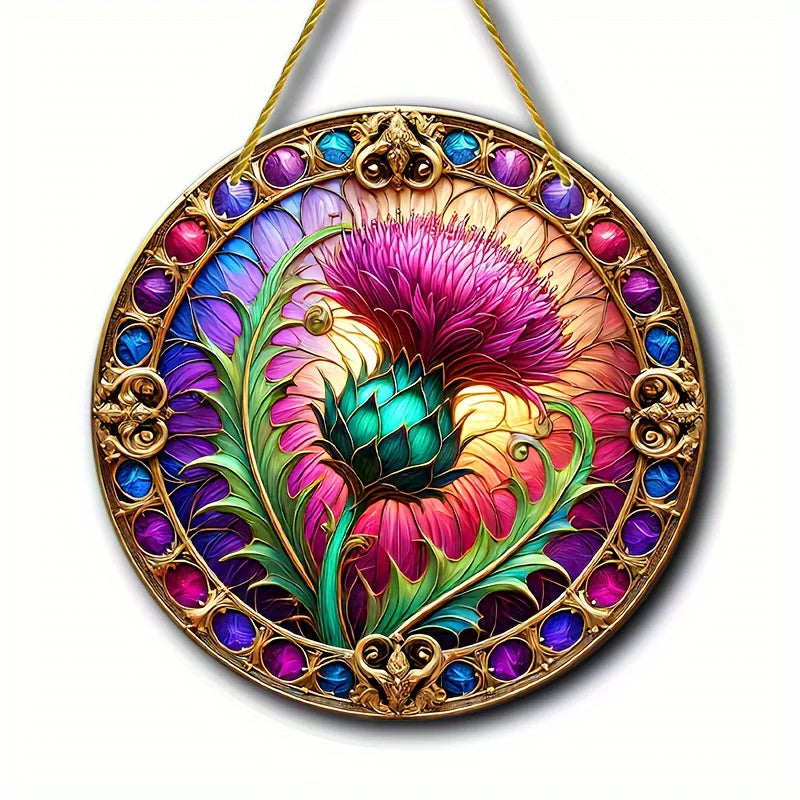 Acrylic Window Hanger | Floral Sun Catcher | Round Winter & Christmas Decor