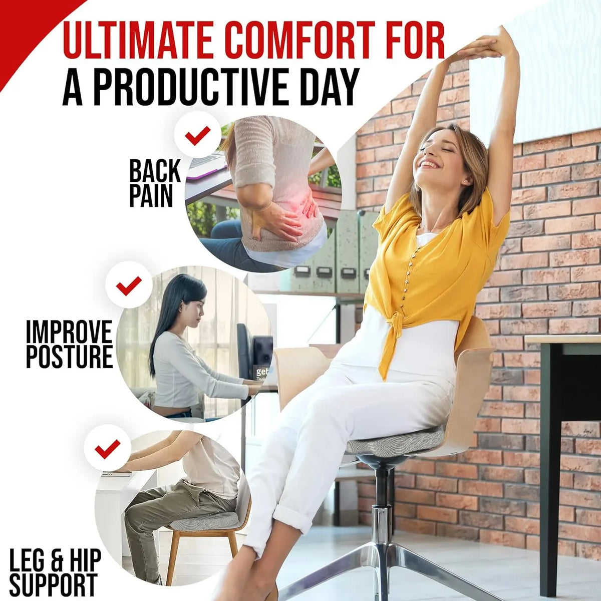 Ergonomic Seat Cushion with U-Shaped Cutout | Memory Foam Office Pillow with Washable Cover