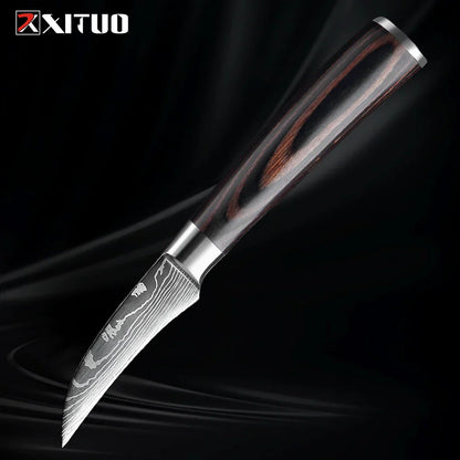 Kitchen Knife Collection - 1-9 Pieces Stainless Steel Chef, Santoku & Fruit Knives with Ergonomic Pakkawood Grip