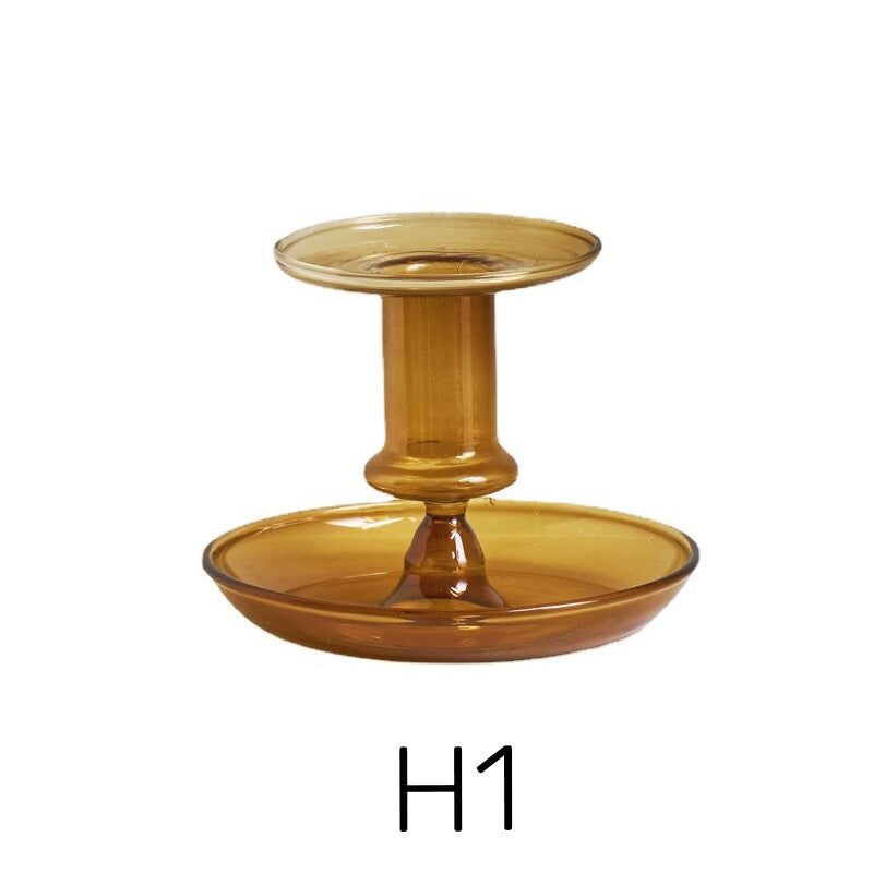 Contemporary Glass Candle Holder in Amber Color
