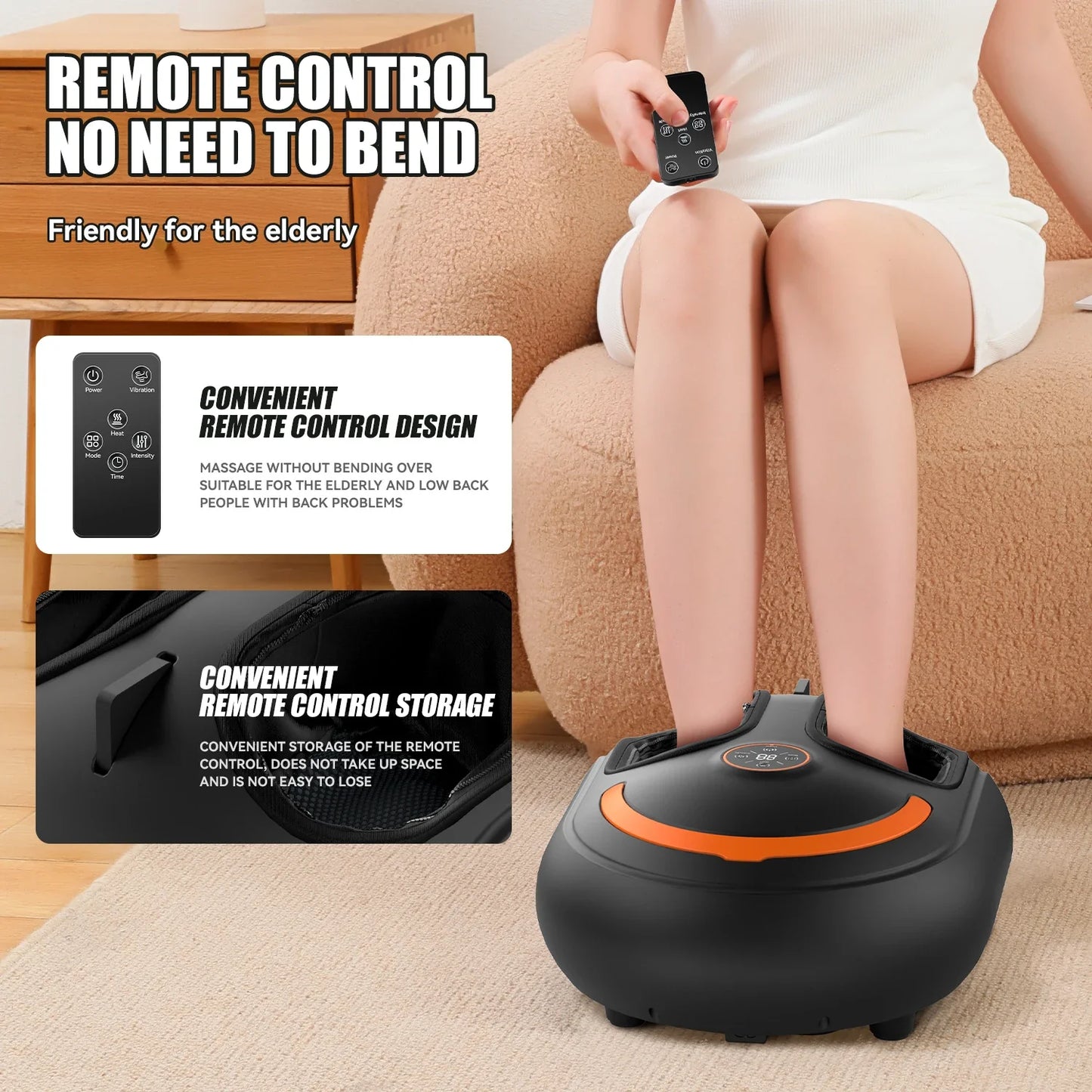 Foot Massager with Heat and Air Compression – 4 Settings, 5 Levels, Vibration, LCD Screen & Remote Control