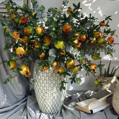 Set of 6 Faux Pomegranate Fruit Stems with Foliage