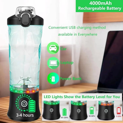 Rechargeable Portable Blender with 6 Blades – 600ML Ice-Crushing