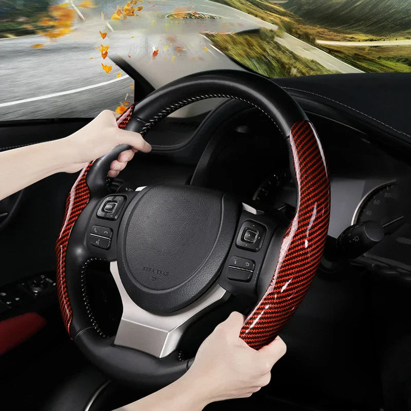Anti-Slip Steering Wheel Cover with Elegant Carbon Look – Universal Fit