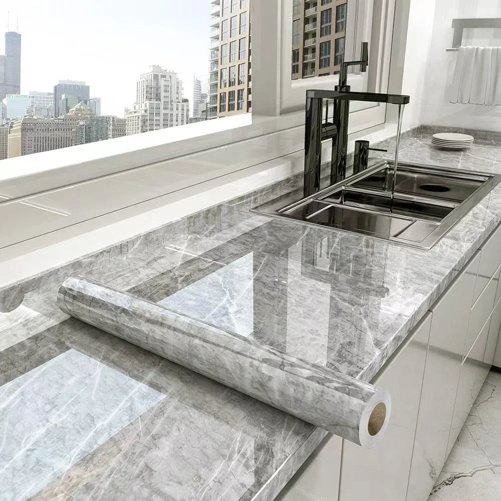 Self-Adhesive Waterproof Wallpaper - Marble Oil-Proof Film for Kitchen Renovation