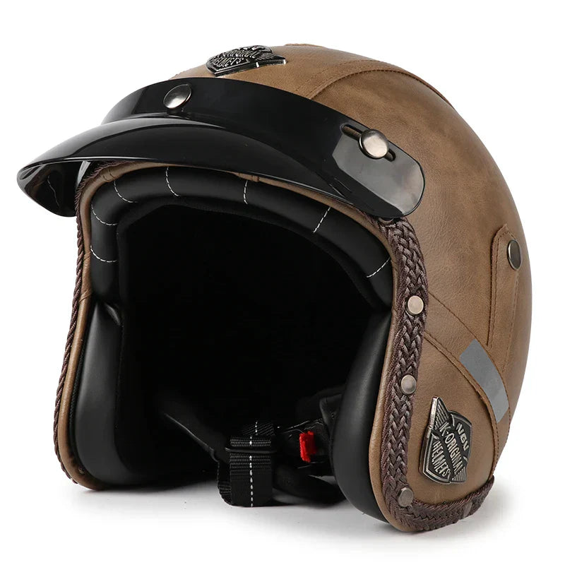 Retro Open Face Motorcycle Helmet - Kael - 3/4 Size