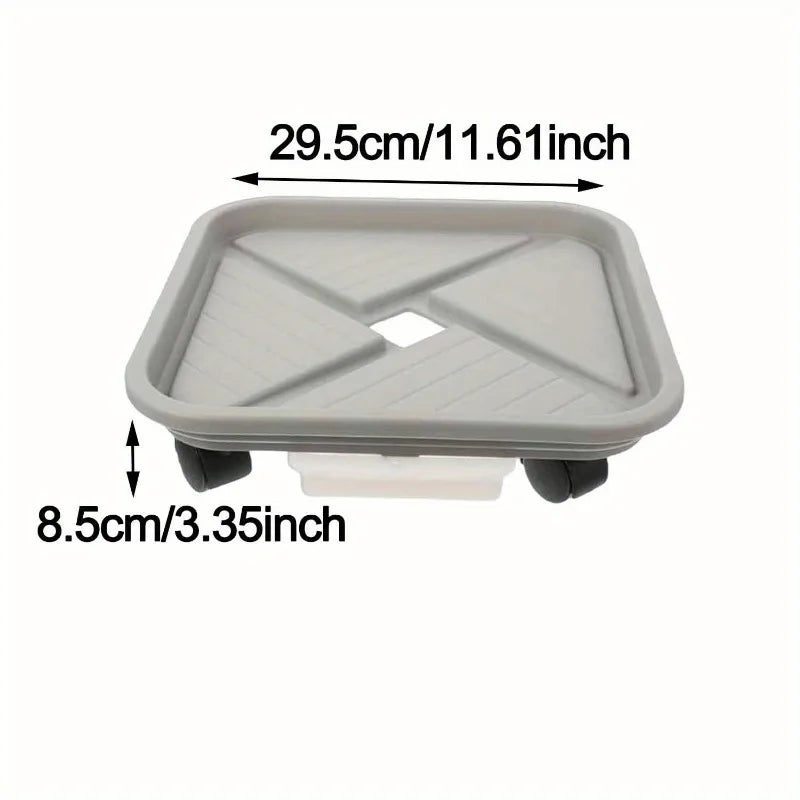 Plant Roller with Drip Tray | Square Mobile Plant Stand | Sturdy and Easy to Move