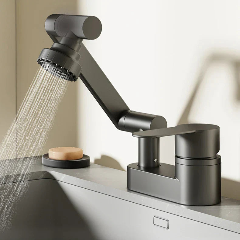 Two-Hole Basin Mixer Faucet with 360° Swivel for Hot and Cold Water