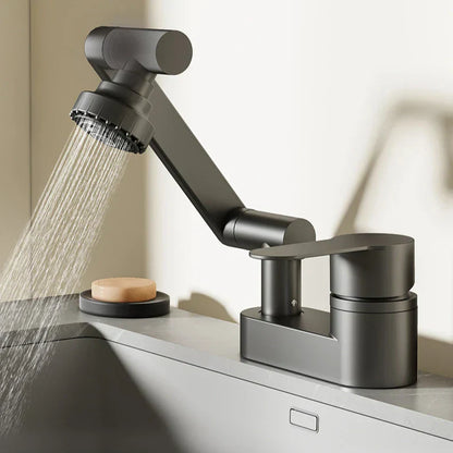 Two-Hole Basin Mixer Faucet with 360° Swivel for Hot and Cold Water